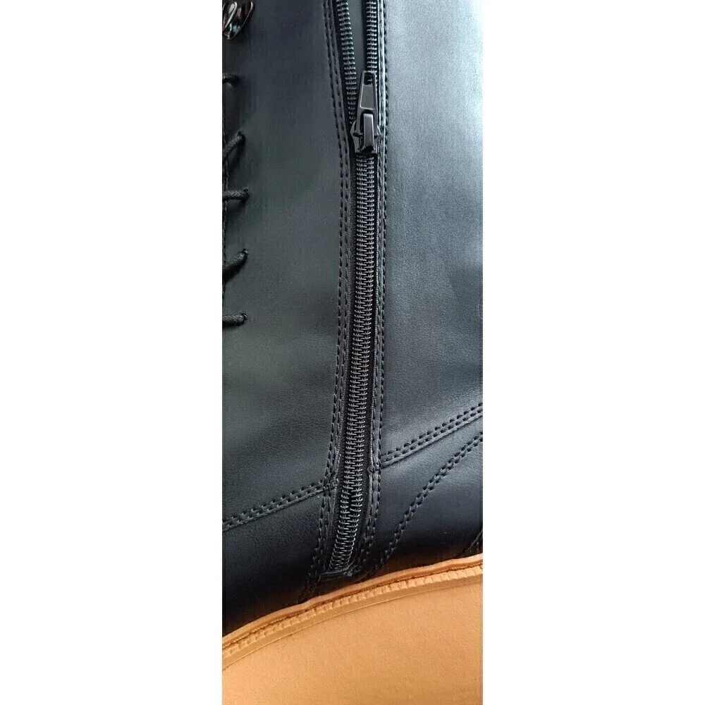 Mango Charles Boots MNG Size 9.5 US EUR 41 Lace-up Leather Black Tall Chunky - Picture 9 of 10